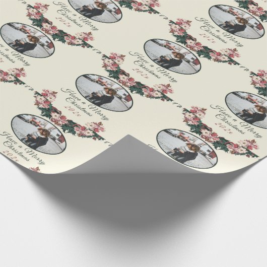 ヴィンテージビクトリアン水色フローラ写真 ラッピングペーパー (角)