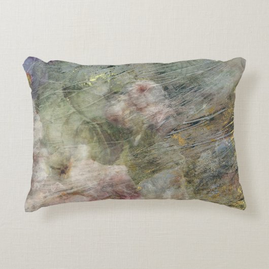 ヴィンテージビクトリアン油キャンバスピンクパープルフローラ アクセントクッション (正面)