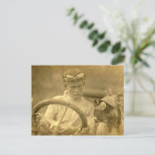 ヴィンテージビクトリアン犬と男の運転車 ポストカード (スタンド正面)