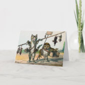 ヴィンテージビクトリアン猫とフクロウのクリスマスカード シーズンカード (正面)