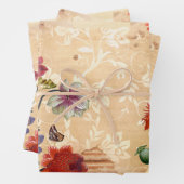 ヴィンテージビクトリアン素朴フローラの古いデコパージュ ラッピングペーパーシート (インサイチュ)
