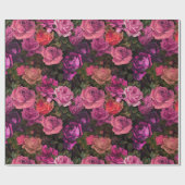 ヴィンテージビクトリアン紫のバラパターン ラッピングペーパー (フラット)