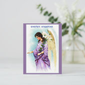 ヴィンテージビクトリアン紫エンジェル復活祭の挨拶 シーズンポストカード (スタンド正面)