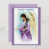 ヴィンテージビクトリアン紫エンジェル復活祭の挨拶 シーズンポストカード (正面/裏面)