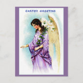 ヴィンテージビクトリアン紫エンジェル復活祭の挨拶 シーズンポストカード (正面)