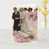 ヴィンテージビクトリアン結婚の新郎新婦 カード (黄色い花)