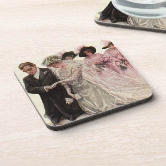 ヴィンテージビクトリアン結婚の新郎新婦 コースター (左側)
