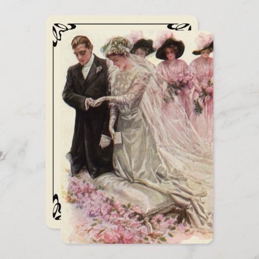 ヴィンテージビクトリアン結婚の新郎新婦 招待状 (正面/裏面)