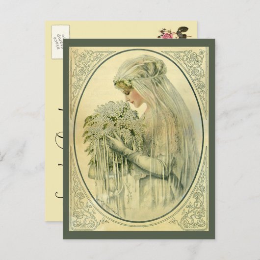 ヴィンテージビクトリアン花嫁プロフィール、日付を保存！ 案内ポストカード (正面/裏面)