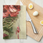 ヴィンテージビクトリアン花赤バラ キッチンタオル (四つ折り)