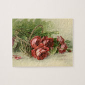 ヴィンテージビクトリアン花赤バラ ジグソーパズル (横)