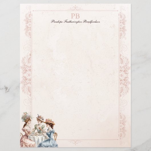 ヴィンテージビクトリアン茶モノグラムの文房具紙 (正面)