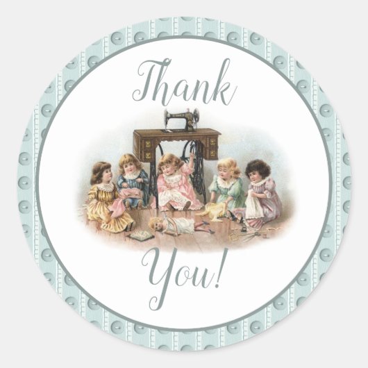 ヴィンテージビクトリアン裁縫の女性ありがとう ラウンドシール (正面)