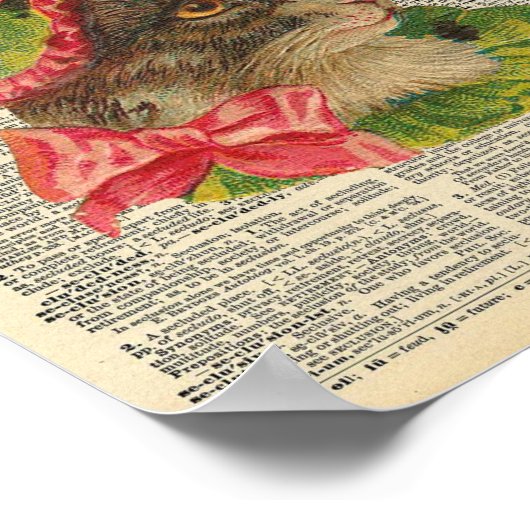 ヴィンテージビクトリアン辞書ページの帽子をかぶった猫 ポスター (角)
