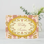 ヴィンテージビクトリアン金ゴールドピンク結婚式招待状 招待状 (スタンド正面)