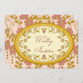 ヴィンテージビクトリアン金ゴールドピンク結婚式招待状 招待状 (正面/裏面)