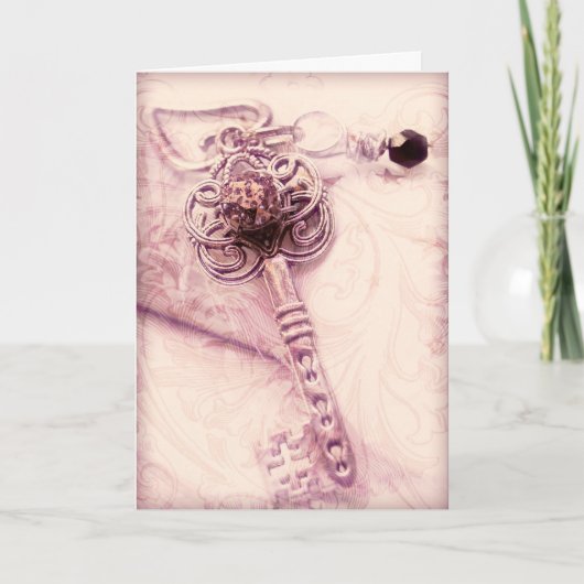 ヴィンテージビクトリアン鍵スチームパンクバレンタインデー シーズンカード (正面)