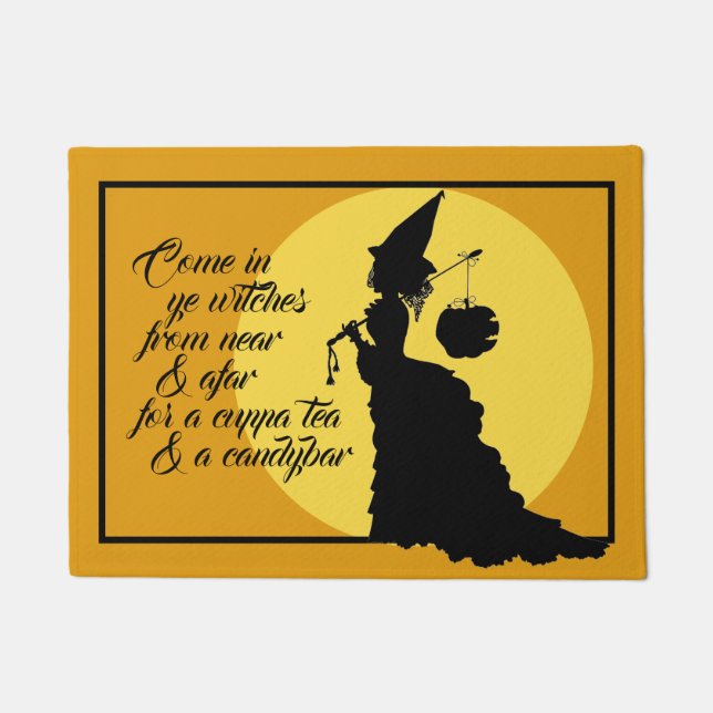 ヴィンテージビクトリアン魔女シルエットと詩 ドアマット (正面)