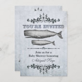 ヴィンテージビクトリアン鯨ビーチベビーシャワー 招待状 (正面/裏面)