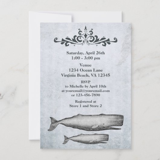ヴィンテージビクトリアン鯨ビーチベビーシャワー 招待状 (裏面)