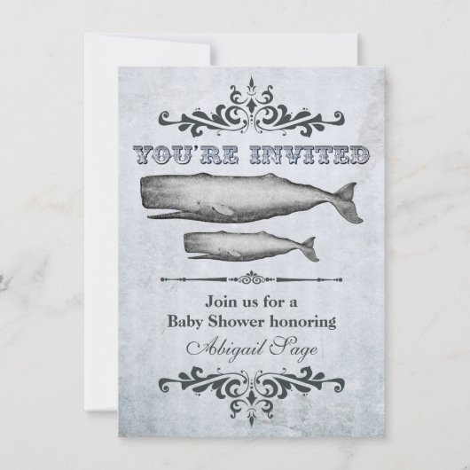 ヴィンテージビクトリアン鯨ビーチベビーシャワー 招待状 (正面)