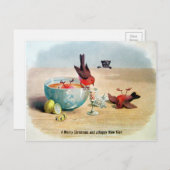 ヴィンテージビクトリアン鳥のクリスマス ポストカード (正面/裏面)