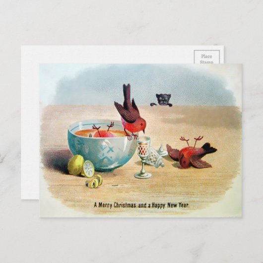 ヴィンテージビクトリアン鳥のクリスマス ポストカード (正面/裏面)