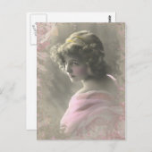 ヴィンテージビクトリアン10代の女の子(ピンクのはがき) ポストカード (正面/裏面)