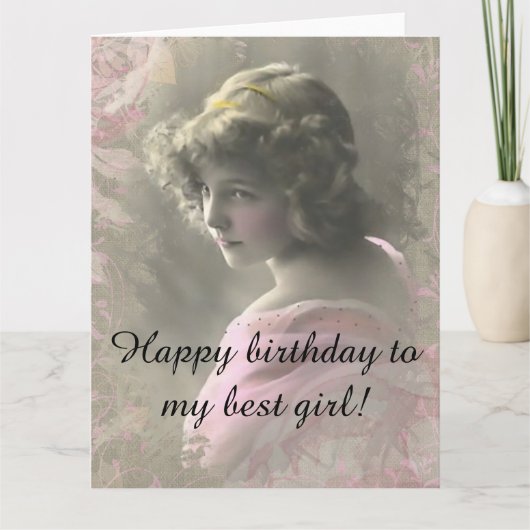 ヴィンテージビクトリアン10代の少女ピンクのビッグカード カード (正面)