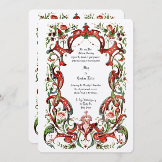 ヴィンテージビクトリアン1853年華美フローラ縁ど 招待状 (正面/裏面)