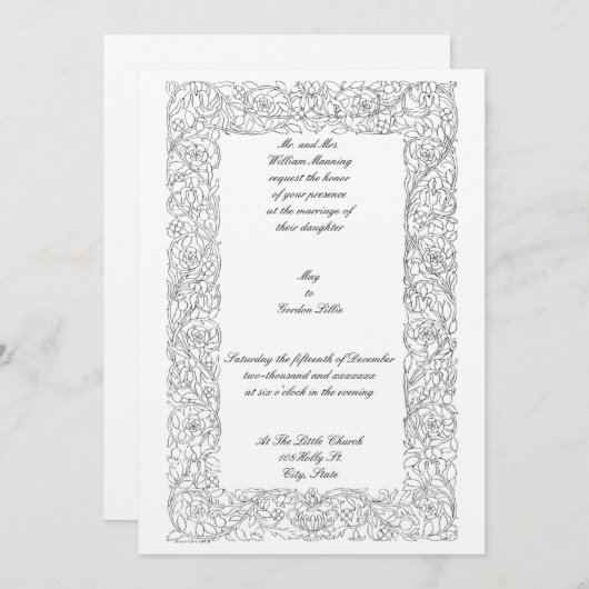 ヴィンテージビクトリアン1873シンプルフローラ枠 招待状 (正面/裏面)
