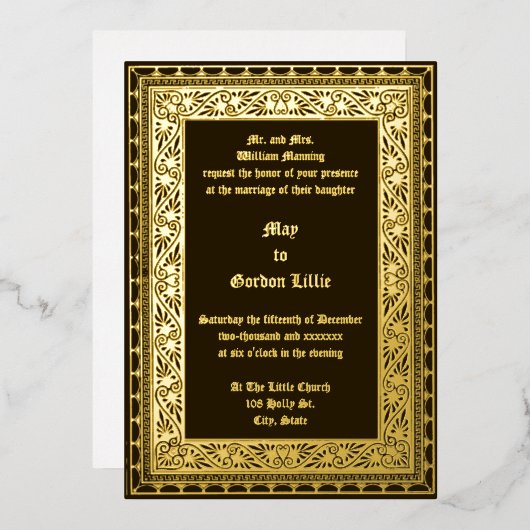 ヴィンテージビクトリアン1882縁ど年 箔招待状 (正面/裏面)