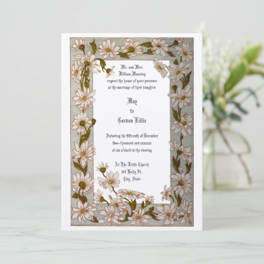 ヴィンテージビクトリアン1884年フローラデイジー結婚ズ 招待状 (スタンド正面)