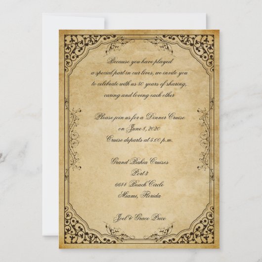 ヴィンテージビクトリアン50周年お祝い 招待状 (裏面)