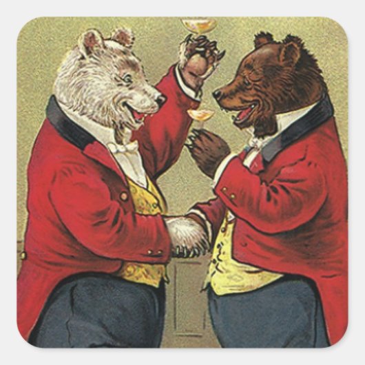 ヴィンテージビクトリアン、ゲイ、踊りクマ スクエアシール (正面)