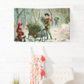 ヴィンテージビクトリアン，素朴，クリスマス，パターン，女の子 横断幕 (インサイチュ)