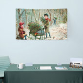 ヴィンテージビクトリアン，素朴，クリスマス，パターン，女の子 横断幕 (トレードショー)