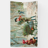 ヴィンテージビクトリアン，素朴，クリスマス，パターン，女の子 横断幕 (縦)