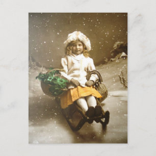 ヴィンテージビクトリアンGIrlオンSled ポストカード
