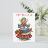 ヴィンテージビジットオランダオランダウーマンチューリップトラベル ポストカード (スタンド正面)