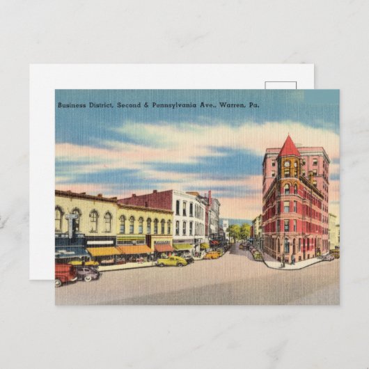 ヴィンテージビジネス街、ウォーレン・ペンシルバニア ポストカード (正面/裏面)