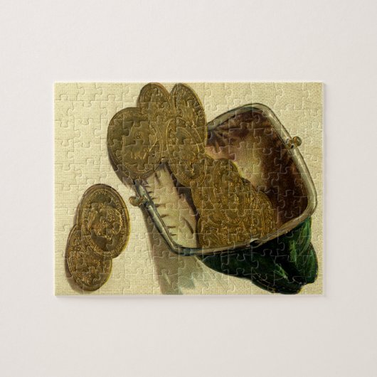 ヴィンテージビジネス金融、金ゴールドコイン財布 ジグソーパズル (横)