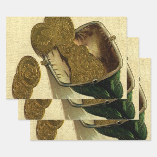 ヴィンテージビジネス金融、金ゴールドコイン財布 ラッピングペーパーシート (セット)