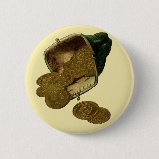 ヴィンテージビジネス金融、金ゴールドコイン財布 缶バッジ (正面)