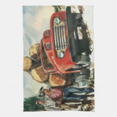 ヴィンテージビジネス、ランバージャック付きロギングトラック キッチンタオル (縦)