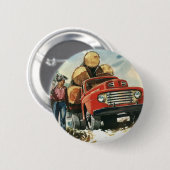 ヴィンテージビジネス、ランバージャック付きロギングトラック 缶バッジ (正面&裏面)