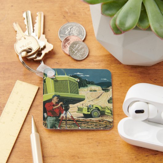 ヴィンテージビジネス、建築サイト(測量士あり) キーホルダー (デスク)