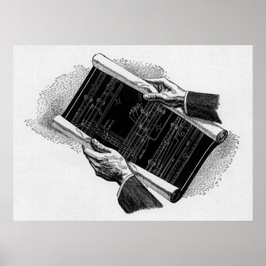 ヴィンテージビジネス、手、建築設計図 ポスター (正面)