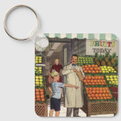 ヴィンテージビジネス、果物置き（食料雑貨店と少年） キーホルダー (正面)