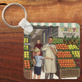 ヴィンテージビジネス、果物置き（食料雑貨店と少年） キーホルダー (正面)